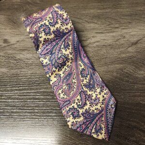 Vintage Italian Hand Sewn Silk Purple Paisley Talbots Classic Designer Necktie